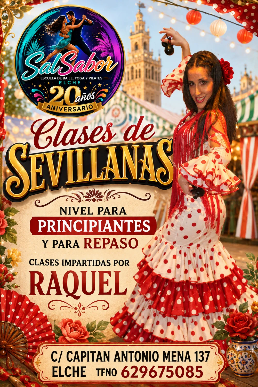 Cartel de clases de sevillanas para principiantes y repaso